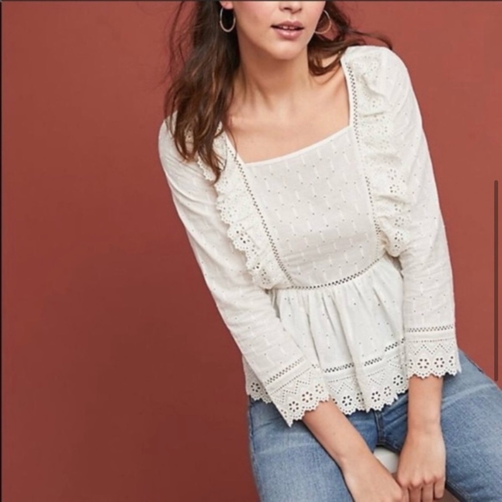 Anthropologie White Eyelet Top